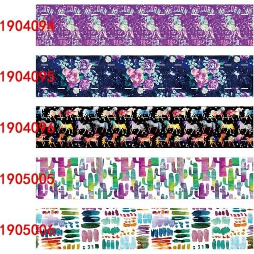 Hair bows material beautiful flower and unicorn printed ribbons, floral and unicorn patterns foe fold over elastic