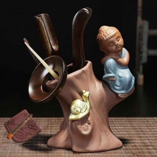 Kung Fu Tea Set Tea Ceremony Little monk Tea Accessories Set Utensils Clip Needle Ceramic Cans Tea Scoop Strainers Six Gentleman