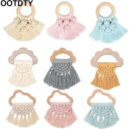 Vintage Baby Cloud Shape Wooden Teether Eco-Friendly Organic Wood Rattle Ring Chewable Infant Teething Toys