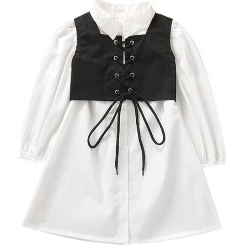 Kids Toddler Baby Girl Fall Winter Clothes Long Sleeve Shirt Dress with Strap Lace-up Camisole Vest Playwear Dresses