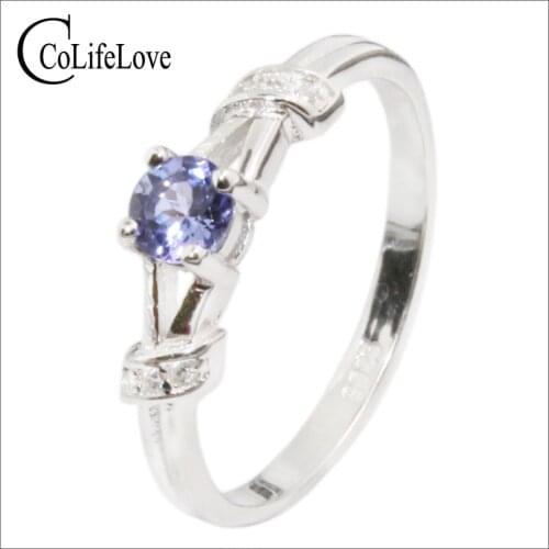 Elegant tanzanite wedding ring for girl 4mm natural VS grade tanzanite ring solid 925 sterling silver tanzanite engagement ring