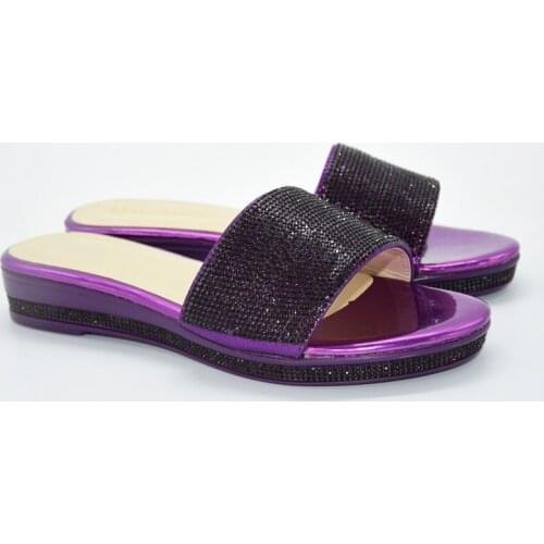 Purple African Lady Medium Heel Slipper Shoes With Rhinestones 222-3 Heel Height 3.5CM
