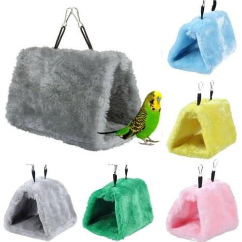 Happy Hut Tent Bed Bunk Toy Hanging Cave Warm Bird Hammock Soft Plush Fleece Bird Parrot Coral Velvet Cage Snuggle