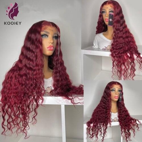 Water Wave Burgundy 13x4 Lace Front Wigs 99J Burgundy Remy Hair Wigs Peruvian Human Hair Pre-plucked 4x4 Lace Closure Wigs