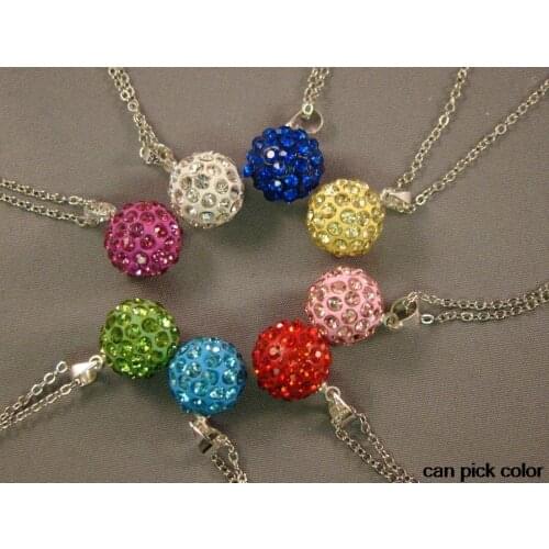 Hrtg3ed can pick color Micro Pave CZ clay ball women wedding ball Pendant Silver Plated Chain crystal Necklace