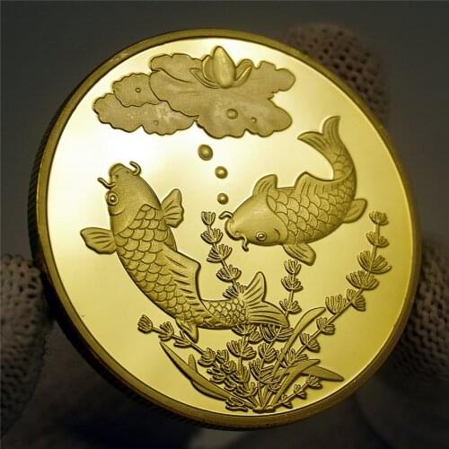 China Koi Fish gold Coin Chinese Feng Shui Mascot Animal Fish Coins Collectibles Home Decorations Art Gift