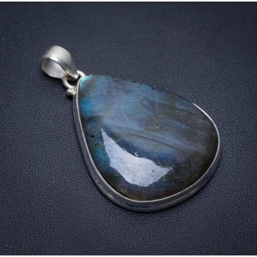 Natural Blue Fire Labradorite Punk Style 925 Sterling Silver Pendant 2" S1134