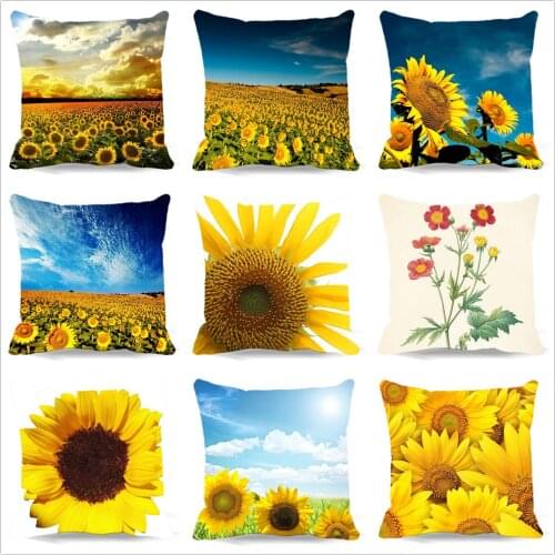 Square sunflower pattern Throw Cushion cover Cool Christmas Gift Cotton Polyester Pillow Case
