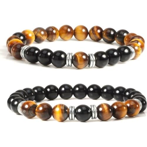Natural Stone Black Onyx Beads Bracelet Fashion Multi Color Tiger Eye Stretch Men Bracelets Couple Distance Bangles Yoga Jewelry