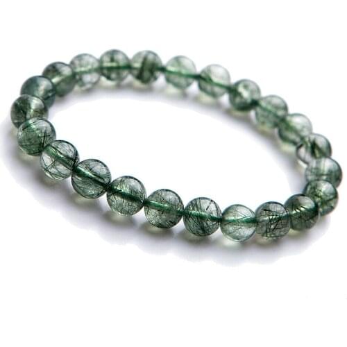 Genuine Natural Green Rutilated Quartz Clear Round Beads Bracelet 7mm 8mm 9mm 10mm Brazil Women Men Cat Eye Wealthy Stone AAAAAA