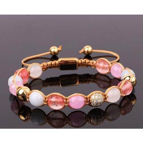 New Design High Quality Multi Color Natural Stone Jade Beaded CZ Pave Ball Adjustable Macrame Bracelet Women