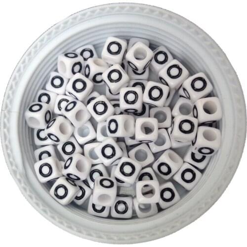 Wholesale 1800PCS 7*7MM Single Letter O Printing White Acrylic Alphabet Beads DIY Name Bracelet Spacer Plastic Big Hole Beads