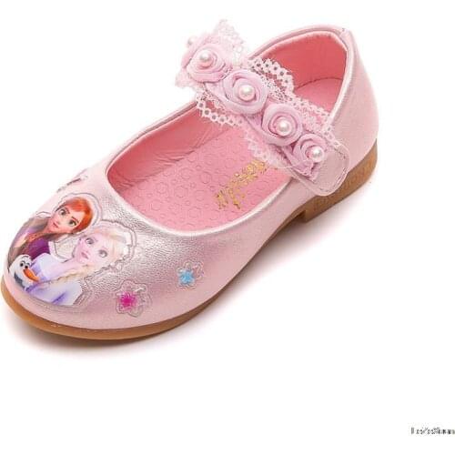 Autumn Disney Princess Elsa Kids Casual Shoes For Girls Frozen Dance Party Soft Cartoon Shoes Childrens Pearl Leather Shoes