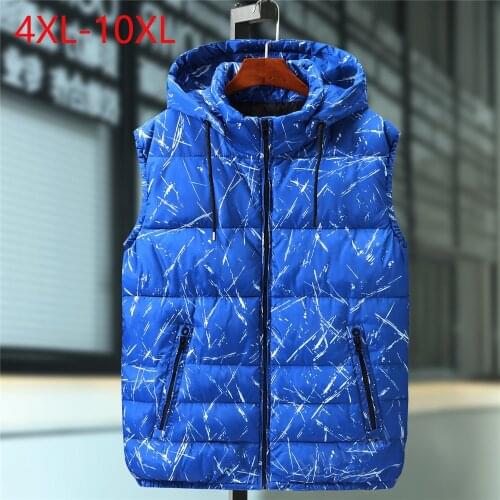 Plus Large Size 10XL Men Winter Vest Hat Detachable Waistcoat Warm Thicken Sleeveless Jacket Unloading Parka Coat for Men Unisex