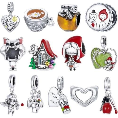 BISAER Genuine 925 Sterling Silver Hoodwinked Animation Figures Charms Fit Original Bracelet and Necklace Fine Jewelry ECC1891