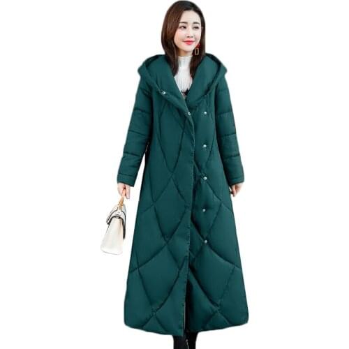 Long Down Cotton Jacket Winter Parker Women Coat New Korean Solid Hooded Outerwear Thick Warm Plus Size Women Basic Coats AA1023