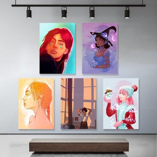 Picture Framework HD Prints Modern Modular Pretty Girl Witch Hat Canvas Painting Poster Decoration Home Living Room Wall Artwork