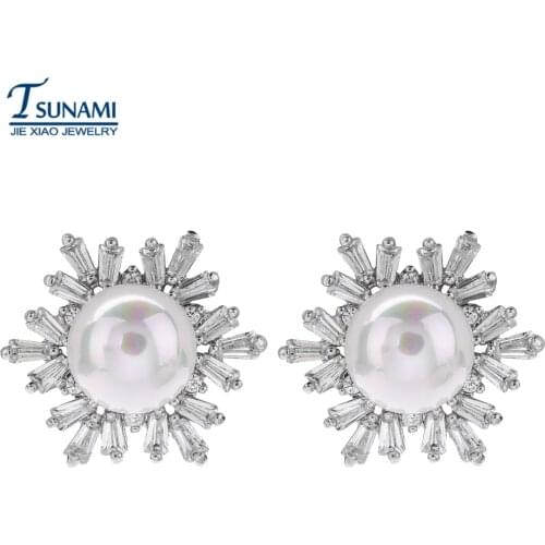 Romantic snowflake pearl zircon nail Luxury jewelry zircon earrings for women/girls ER-164
