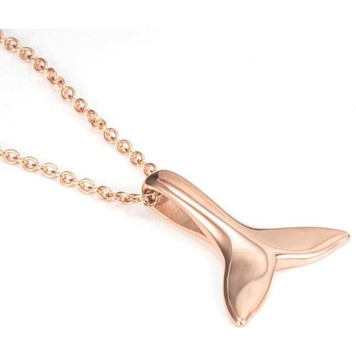 Rose gold necklace for women Whale tail pendant necklace stainless steel fashion necklace gift for women necklace jewelr on neck