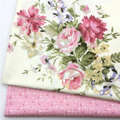 100% cotton twill elegant beige big pink flower floral fabrics for DIY bedding summer apparel dress quilting decoration textile