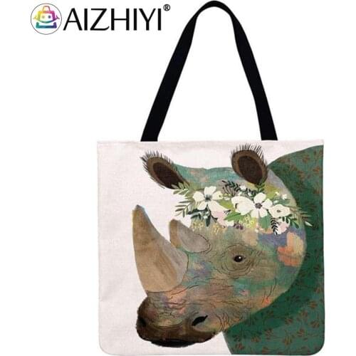 Rhino cartoon Printed Shoulder Shopping Bag Casual Ladies Large Capacity Tote Handbags