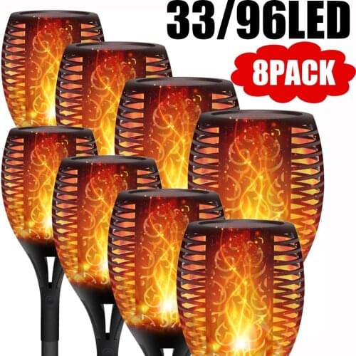 33/96 LED Outdoor Solar Flame Lamp Torch Light Safety Waterproof Light Flicker Lights For Terrace Garden Decor Automatic On Dusk