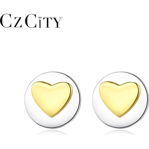 CZCITY Solid Round Heart 925 Sterling Silver Stud Earrings for Women Sterling Silver Fine Jewelry Valentines Day Gifts SE0351