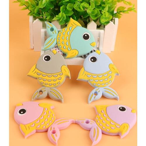 Kovict 1pcs Cartoon Diamondfish Pattern Baby Teething Necklace Materials Food Grade Silicone Teether BPA Free for Baby Gift Toy