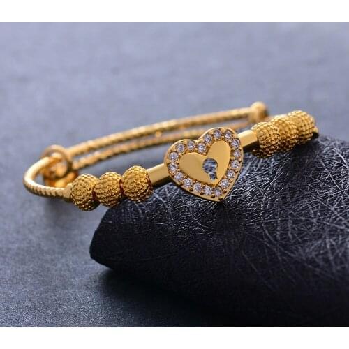 1Pcs Ethiopian Dubai Arab Heart lock zircon Baby Bracelet Gold color Bangles For Child Baby Child Boys Girls Nice Gifts