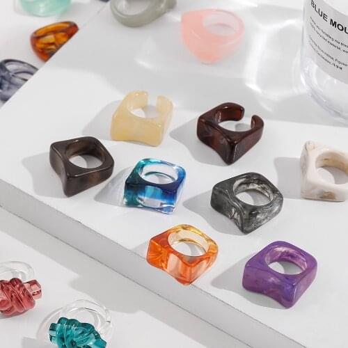 2021 New Trendy Transparent Colourful Acrylic Resin Geometric Square Round Ring Set For Women Girls Party Jewelry Gift