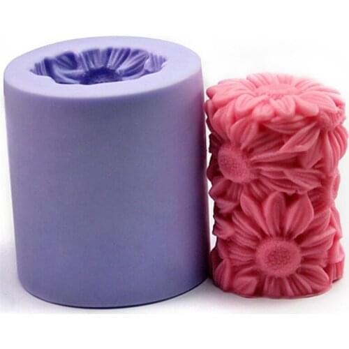 3D Daisy Flower Round Cylinder Candle Silicone Molds Handmade Soap Clay Crafts DIY Candle Aromatherapy Decoration Mould