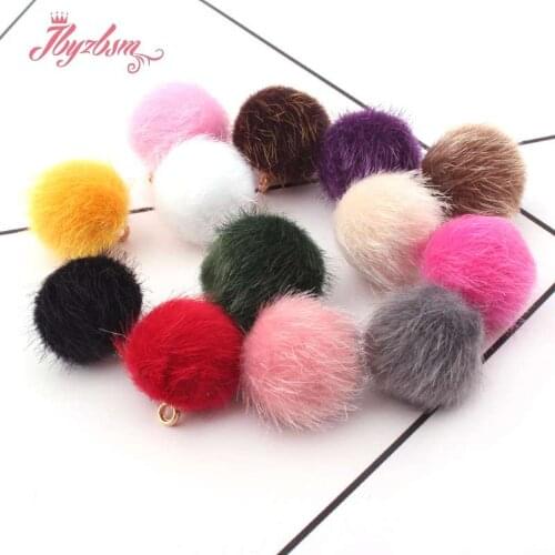 15mm Hairball Ball Stuff Goods Eardrop Necklace Pendant Charms Earrings Accessories for Woman Jewelry Design Findings DIY 5 Pc