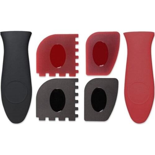 6PCS Durable Grill Pan Scrapers Silicone Hot Handle Holder Lodge Cast Iron Kitchen Cookware Accessories Gadgets Cooking Tools