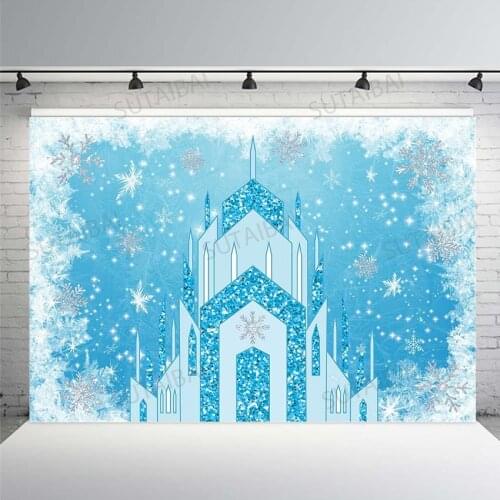 Frozen Backdrop Winter Snow Snowflake Ice Freeze Blue Castle Photo Background Photography Studio Baby Shower Party Decorations