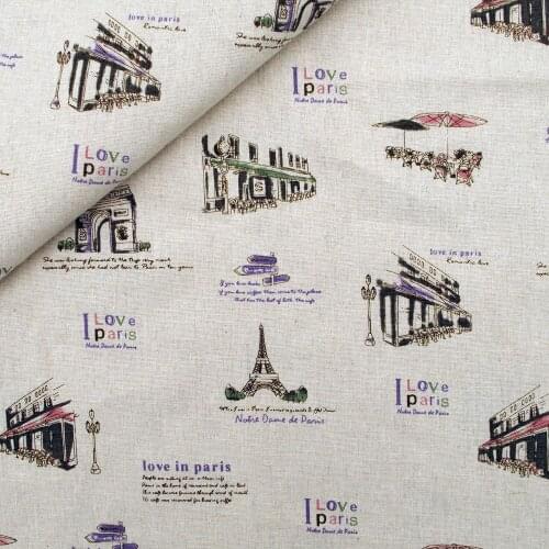 Cotton Linen Fabric for handmad, bed, bag, curtain - Tower, Arc de Triomphe - Purple (LF143)