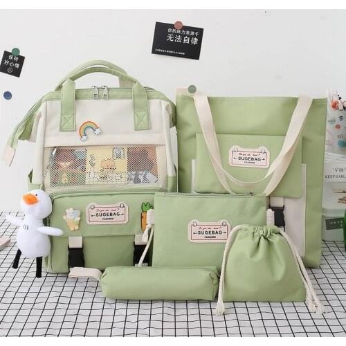 5Pcs/set Canvas School Backpacks Women Lovely School Bags for Teenage Girls Bookbags Students Travel Shoulder Bags Ladies