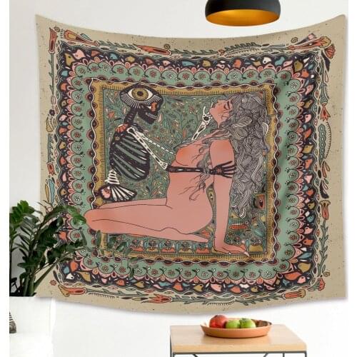 Indian Bohemian style ins women Skeleton tapestry wall hanging Bedroom Wall Art Cloth Background dormitory home decoration