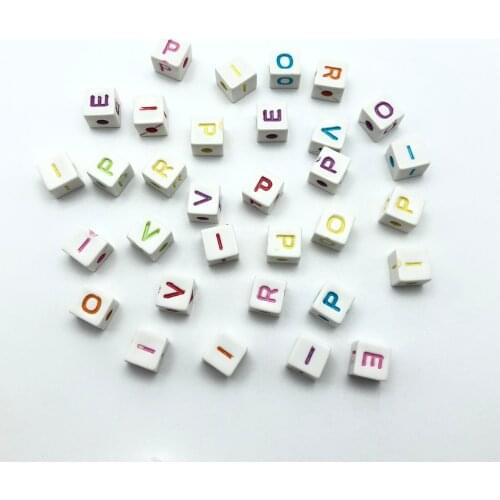 JunKang 30pcs 8mm square 26letter multicolor hole bead string jewelry making design DIY handmade bracelet necklace accessories