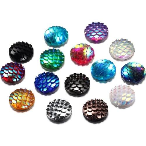 50Pcs 12mm AB Resin Mermaid Fish Scales Flat Back Crystals Rhinestones Stones Jewelry Making Accessories Supplies Craft