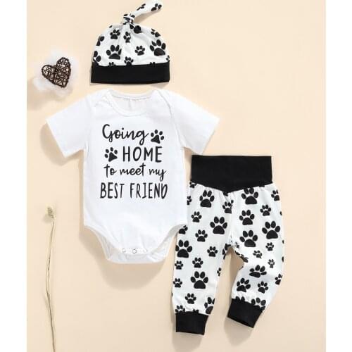3pcs Toddler Baby Boys Clothes Set Letter Short Sleeve Romper Top Pants Hat Outfits Infant Boys Costumes Summer Outfit