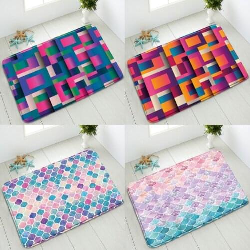 Simple Geometric Non-slip Bathroom Mat Color Background Abstract Colorful Bedroom Kitchen Doormat Absorbent Home Carpet Washable