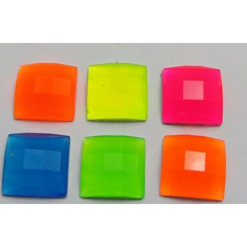 50 Mixed Neon Color Flatback Acrylic Square Rhinestone Gems 14X14mm No Hole