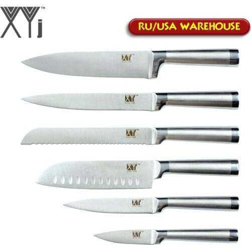 XYj Stainless Steel Kitchen Knives Sets Bread Meat Fruit Vege Knife Non-Stick Blade Light Weight Effort Handle Knife Accessories