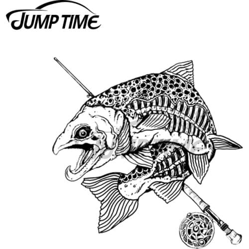 Jump Time 13 x 11.6cm For Zombie Trout Fish Car Stickers VAN Occlusion Scratch Decal Cartoon Windshield Car Assessoires