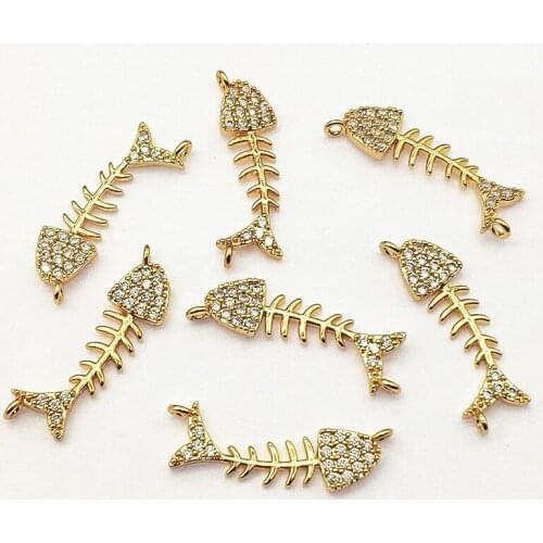 New arrival! 28x9mm 50pcs Cubic Zirconia Fish Connectors for Handmade Necklace Earring DIY Parts Jewelry Findings & Components