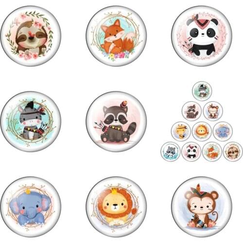New Animals Lion Monkey Elephant Fox.cute Lovely 12mm/20mm/25mm/30mm Photo Glass Cabochon Demo Flat Back Making Findings
