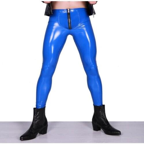 Original personality Sexy glossy PU trousers mens Tight pants mens feet trousers fashion pantalon homme street novelty