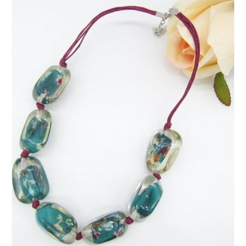 Fine Look Green Base with Pink Flower Fabric Wrapped Beaded Fashion Necklace