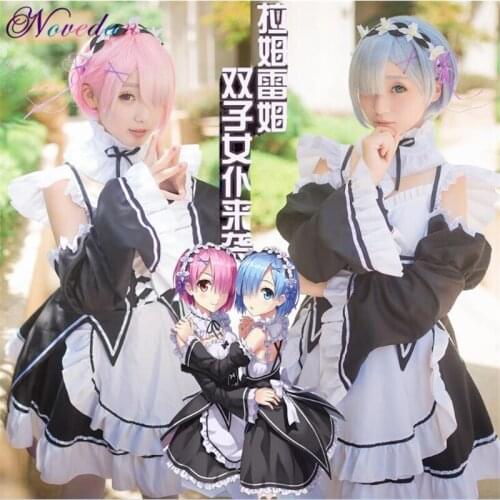 Ram/Rem Cosplay Re:zero Kara Hajimeru Isekai Seikatsu Re Life In a Different World Kawaii Sisters Costume Maid Servant Dress