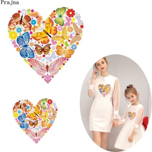 Prajna 2PCS Cartoon Heart Butterfly Iron On Transfers Vynil Heat Transfer Fashion Girl Unicorn Owls Thermal Patches For Clothing
